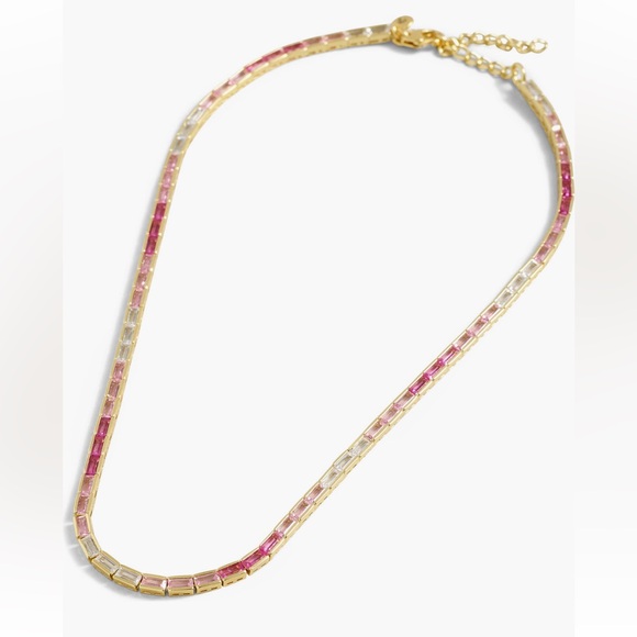 Madewell Baguette Cubic Zirconia Tennis Necklace Shaded Pink - Picture 1 of 2